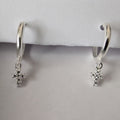 Solid 925 Sterling Silver Icy Huggie / Hoop Earrings with Dangle Cross