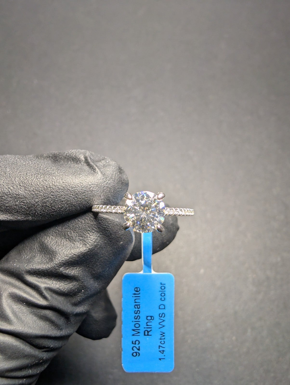 Solid 925 Sterling Silver VVS D Moissanite Solitaire with Eternity Ring Size 7