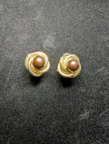 Vintage 14K Yellow Gold Love Knott Chocolate Pearl Earrings English Lock