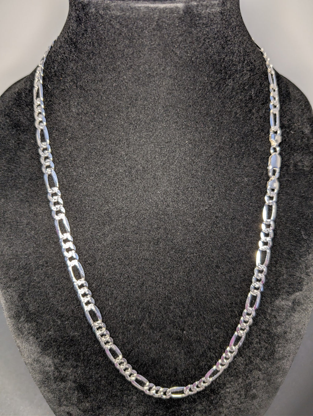 Solid 925 Sterling Silver 26" 7.8mm Reversible Diamond Cut Figaro Necklace