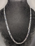 Solid 925 Sterling Silver 26" 7.8mm Reversible Diamond Cut Figaro Necklace