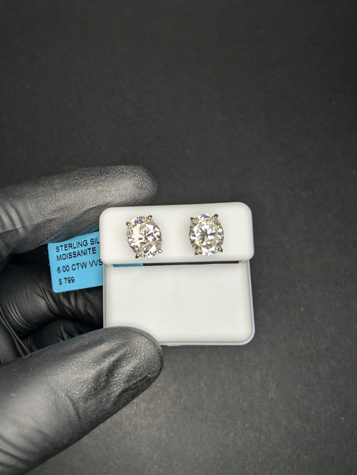 Solid 925 Silver VVS D Moissanite Oval Cut Solitaire Stud Earrings 6CTW