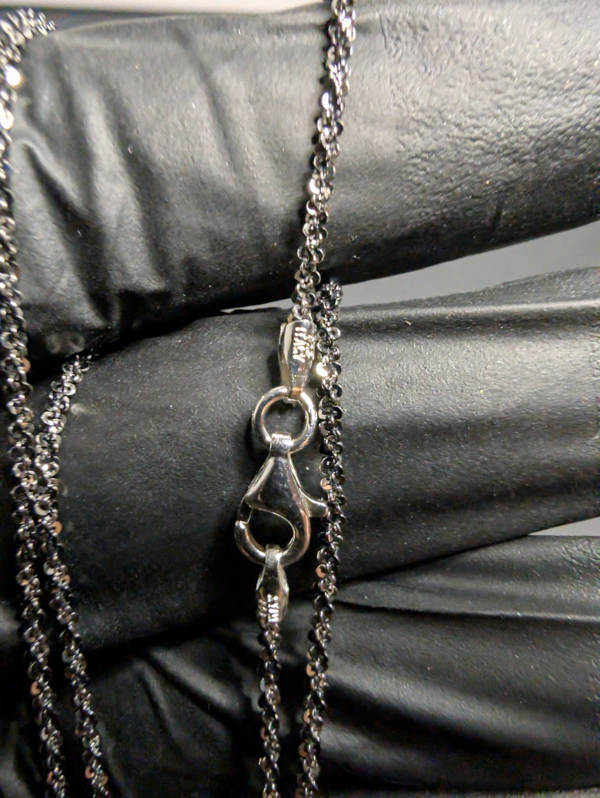 Black Rhodium over Solid 925 Sterling Silver 1.6mm 24in Twisted Rock Necklace