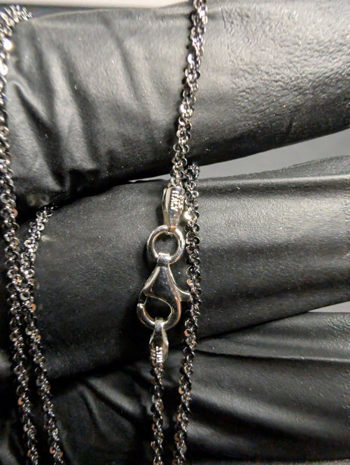 Black Rhodium over Solid 925 Sterling Silver 1.6mm 24in Twisted Rock Necklace