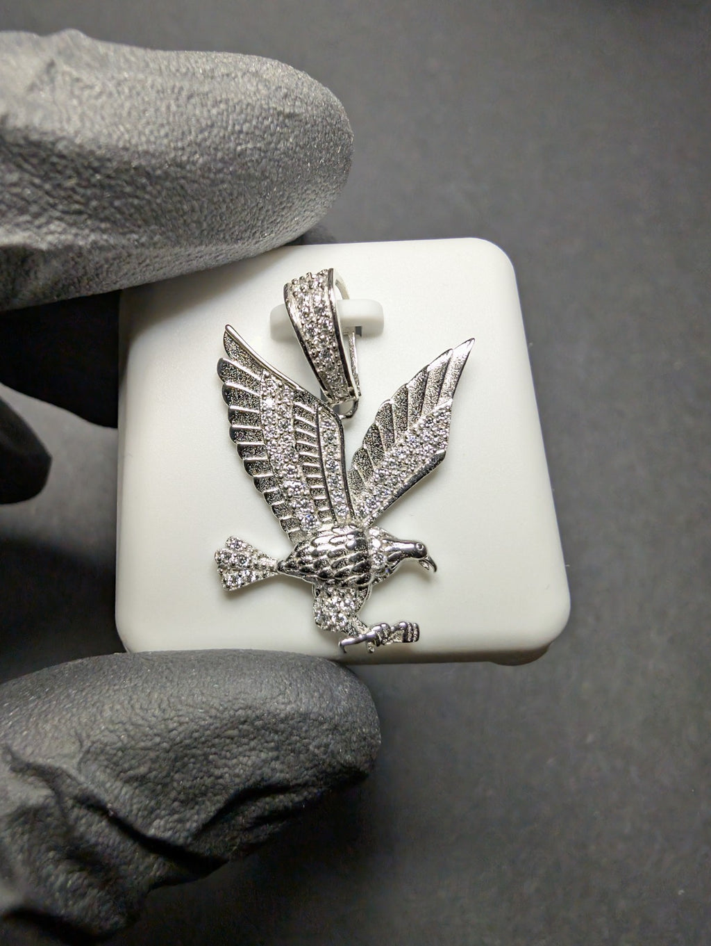 Solid 925 Sterling Silver Iced Out VVS D Moissanite Detailed Eagle Pendant