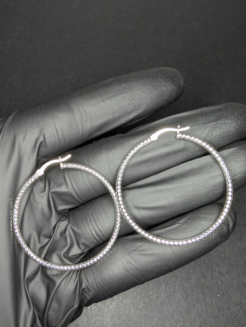 Solid 925 Sterling Silver 40.0mm Diamond Cut Textured Hoops