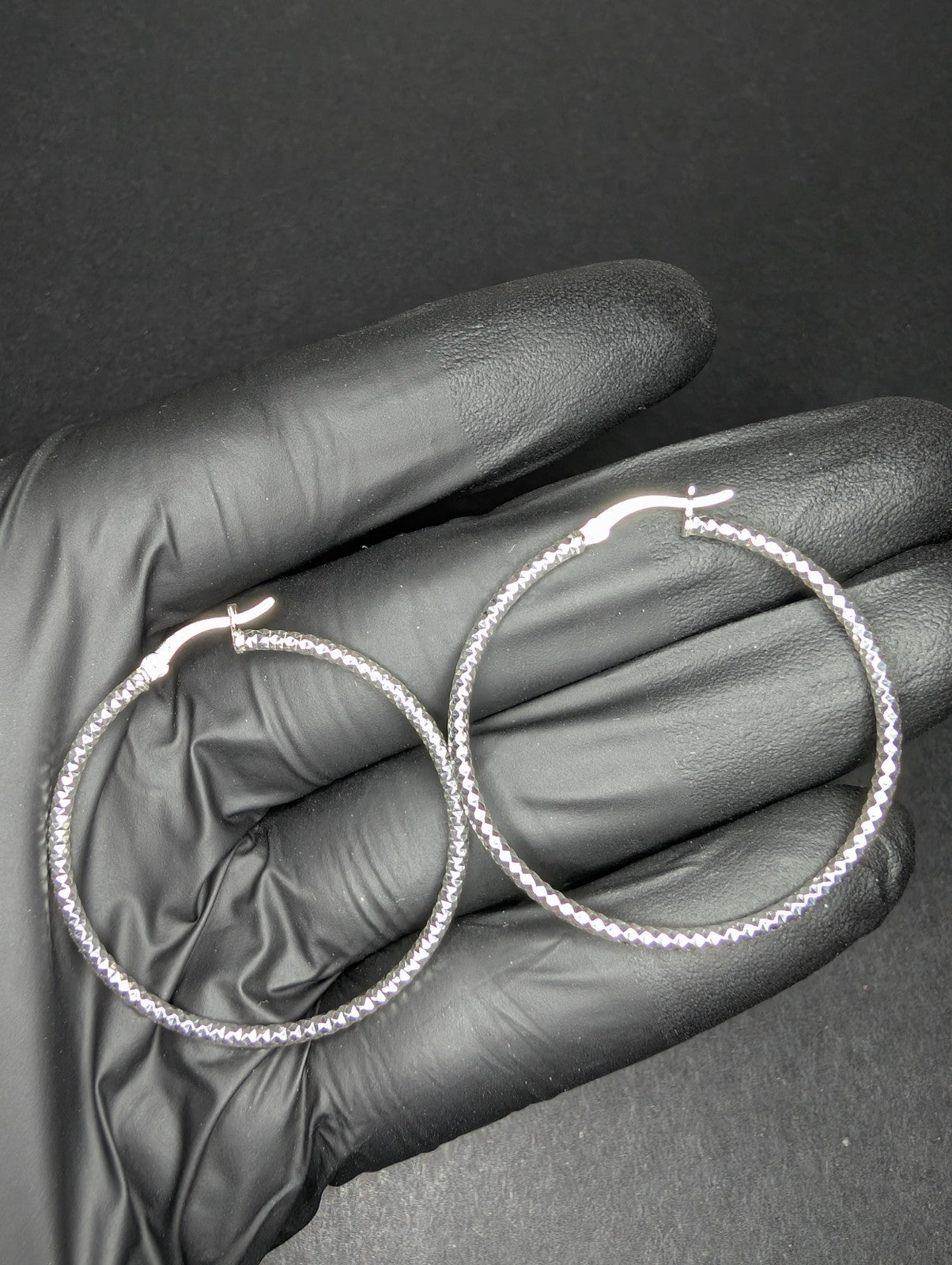 Solid 925 Sterling Silver 40.0mm Diamond Cut Textured Hoops