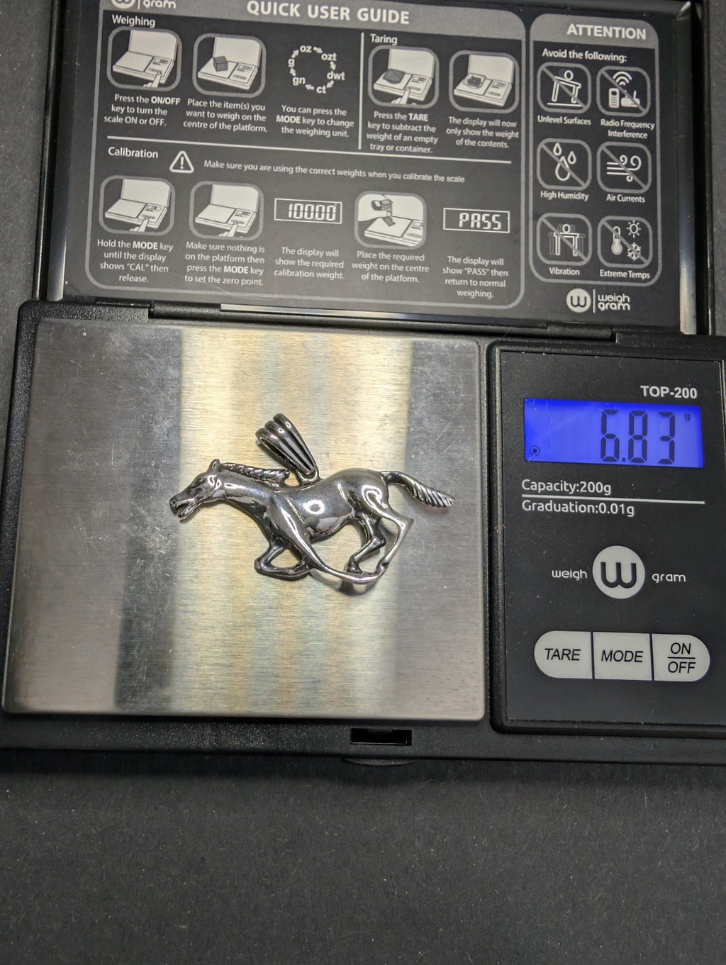 Solid 925 Sterling Silver Oxidized Finish Galloping Mustang / Horse Pendant