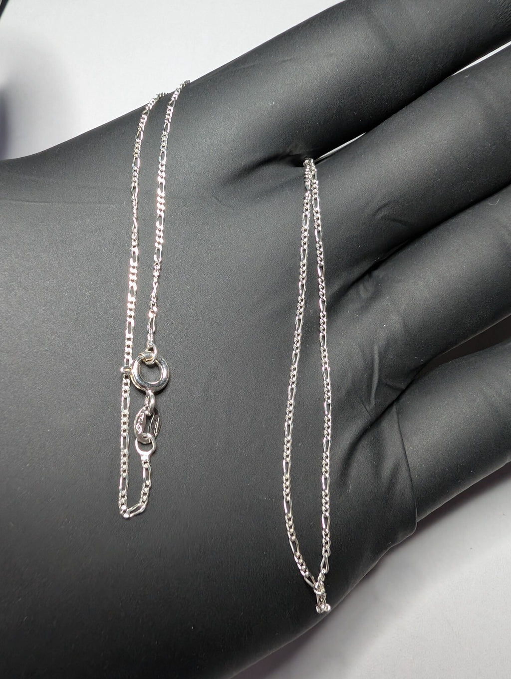 Solid 925 Italian Sterling Silver 16" 1.2mm Figaro Necklace