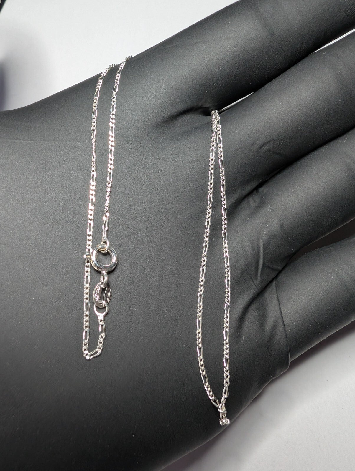 Solid 925 Italian Sterling Silver 16" 1.2mm Figaro Necklace
