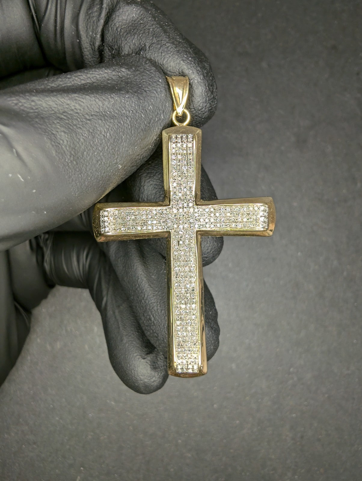 Solid 10k Yellow Gold Natural Diamond Pave Cross Pendant