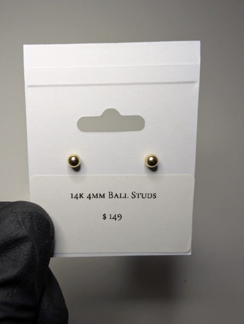 14K Yellow Gold 4.0mm Round Ball Stud Earrings