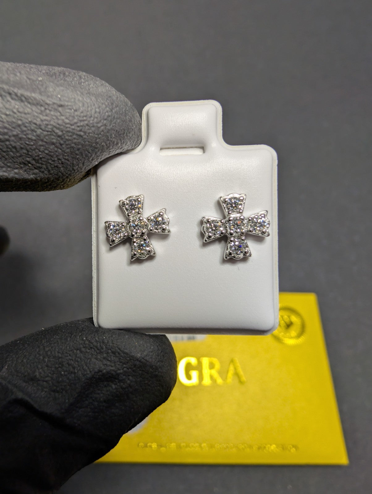 Solid 925 Sterling Silver Iced out GRA Certified Moissanite Pattee Cross Studs