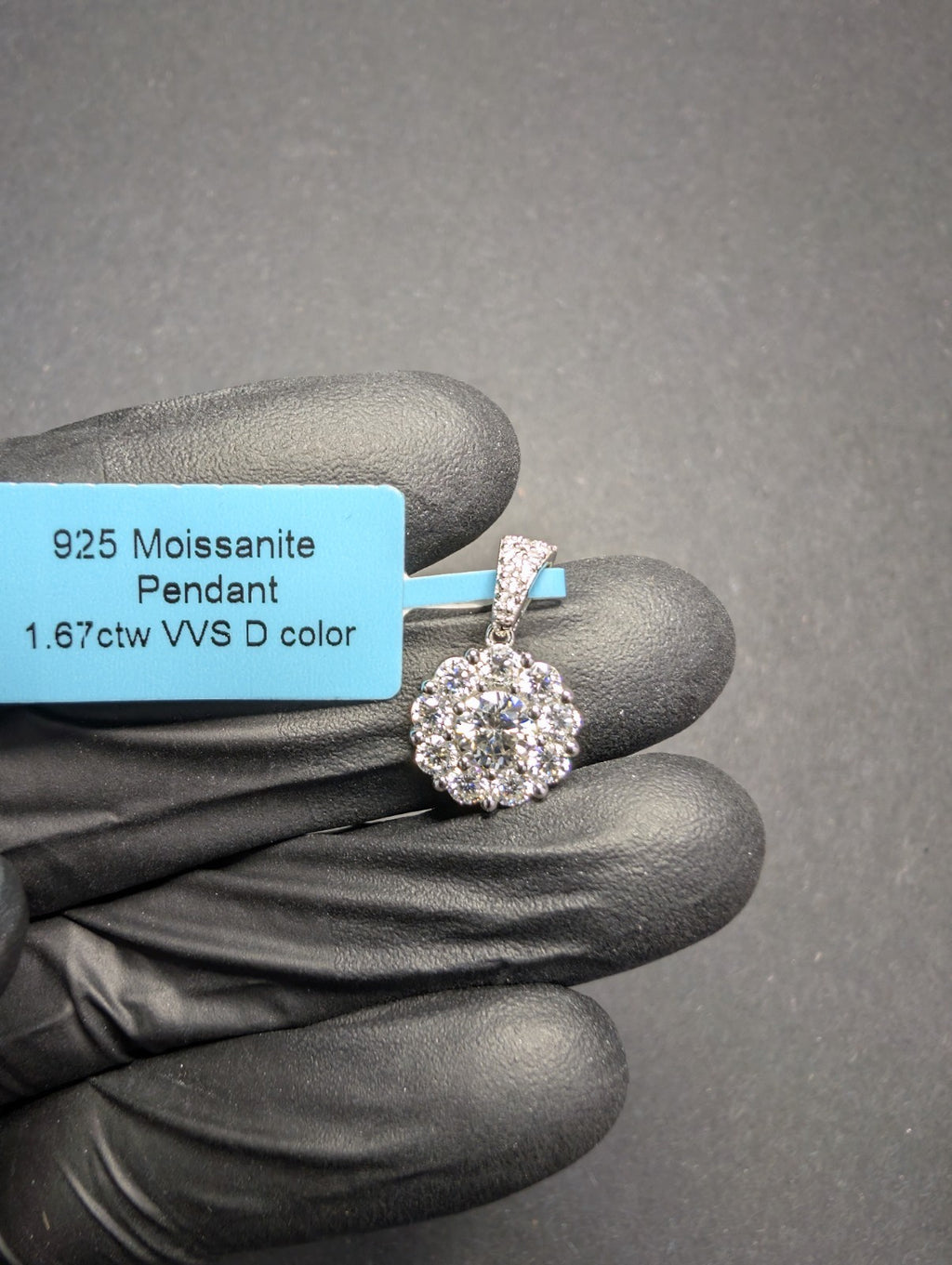 Solid 925 Silver Iced Out VVS D Moissanite Flower Cluster Pendant