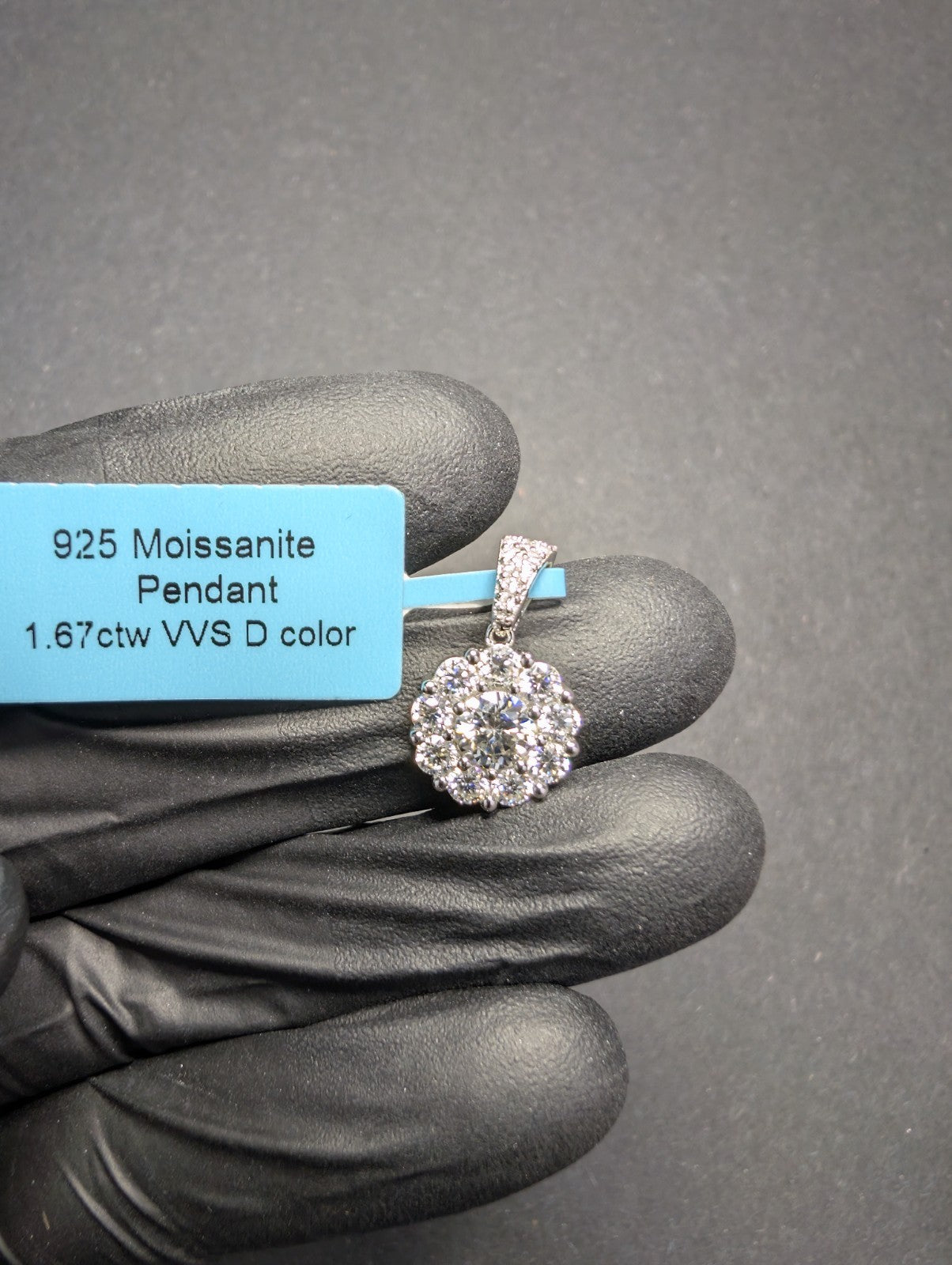 Solid 925 Silver Iced Out VVS D Moissanite Flower Cluster Pendant