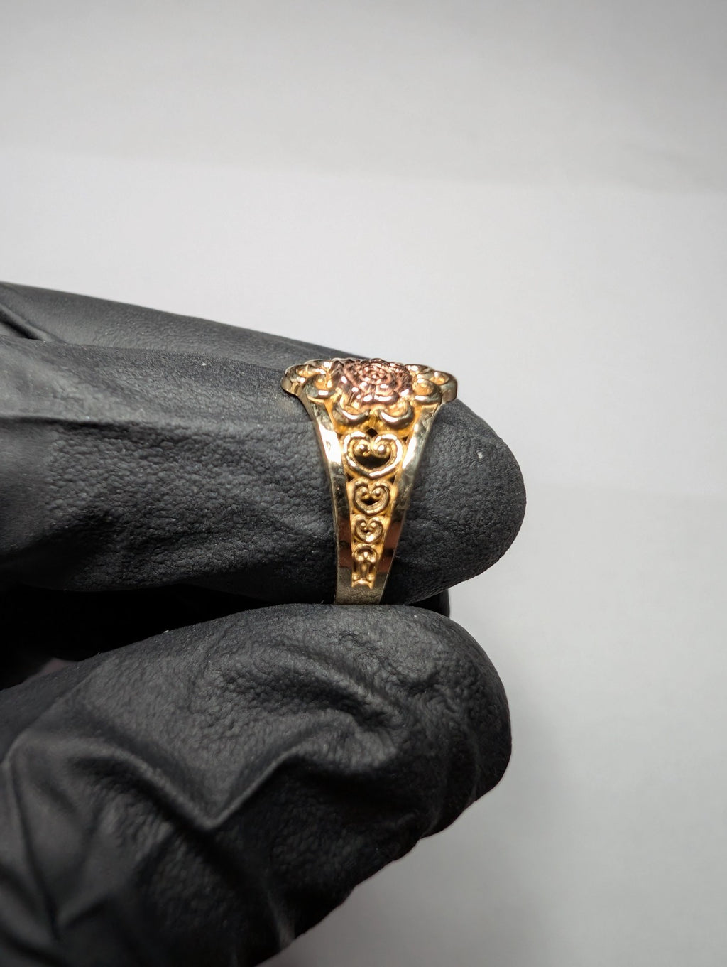 Solid 14k Two Tone Gold (Yellow and Rose)  Rose with Heart Accent Ring Size 7
