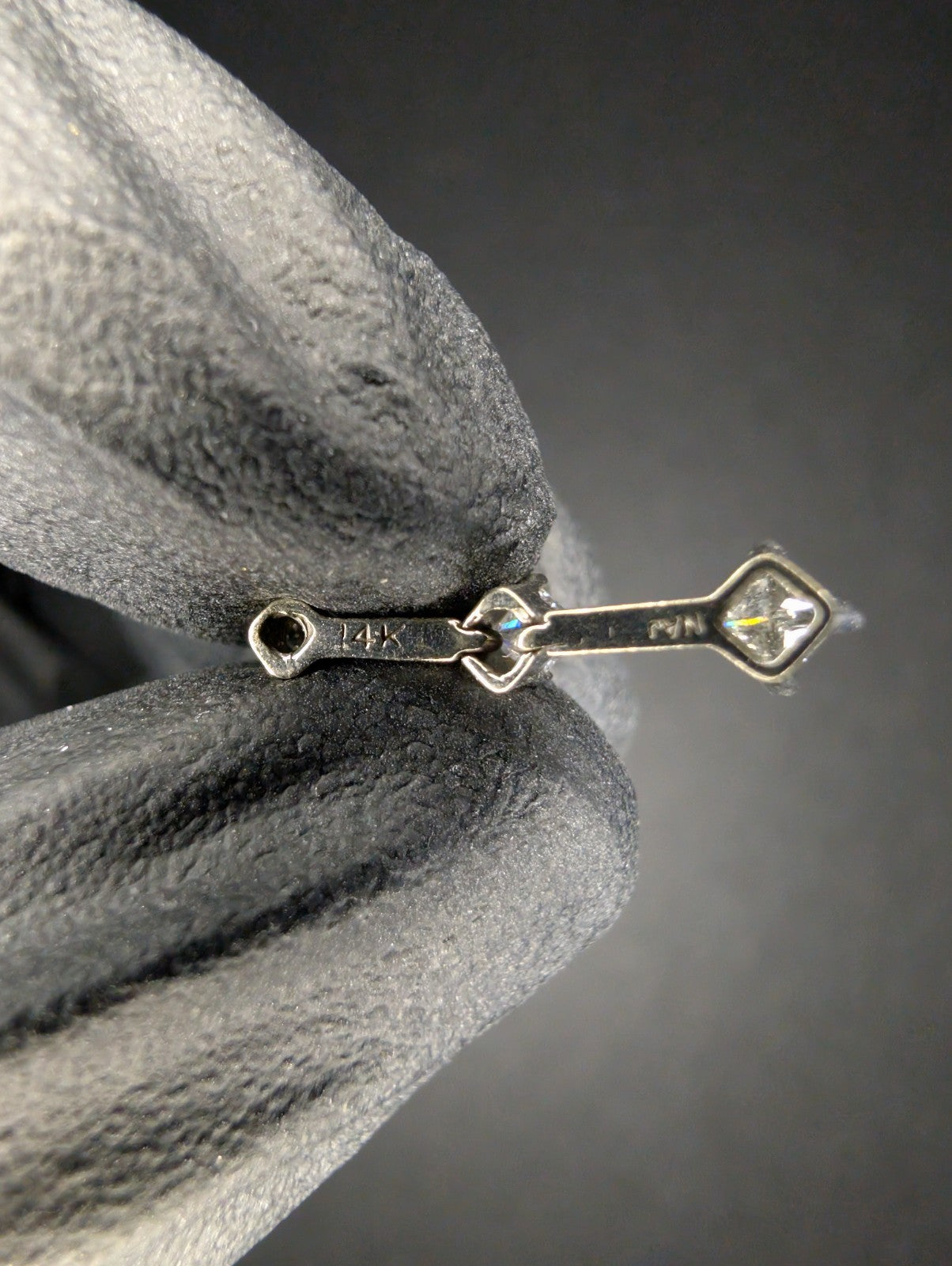 Solid 14K White Gold 3 Stone Princess Cut Natural Diamond Drop Style Pendant