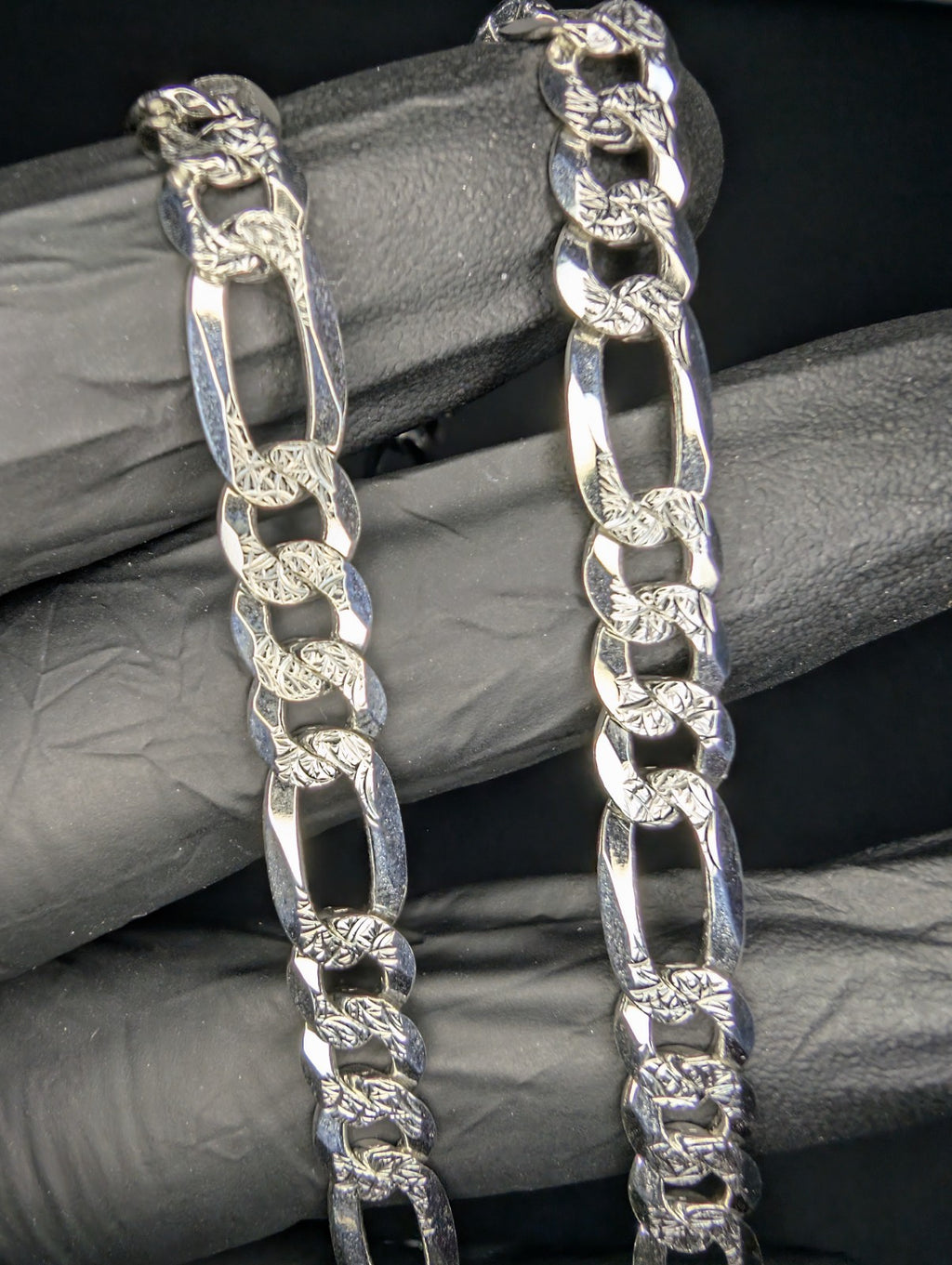 Solid 925 Sterling Silver 26" 7.8mm Reversible Diamond Cut Figaro Necklace
