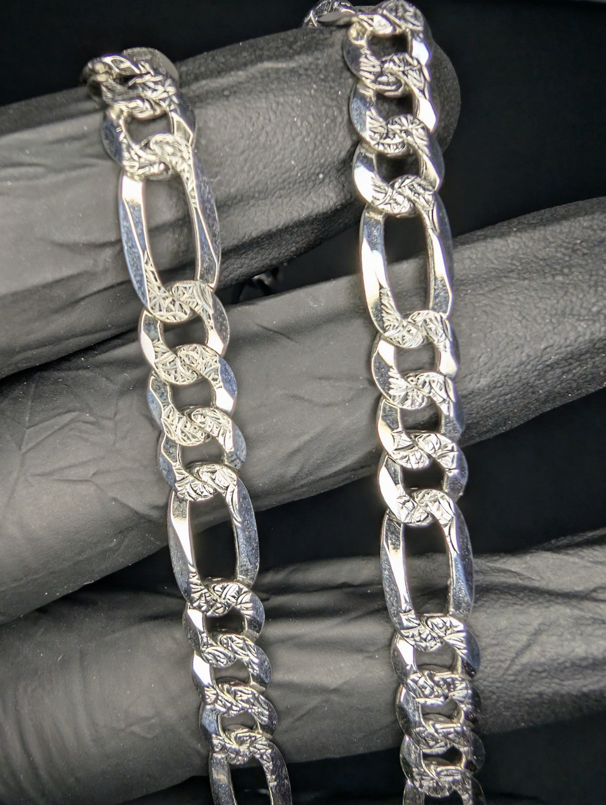 Solid 925 Sterling Silver 26" 7.8mm Reversible Diamond Cut Figaro Necklace