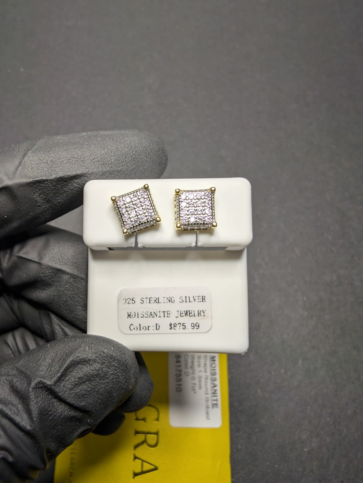 Gold over Solid 925 Sterling Silver GRA Certified Moissanite Cube Cluster Studs