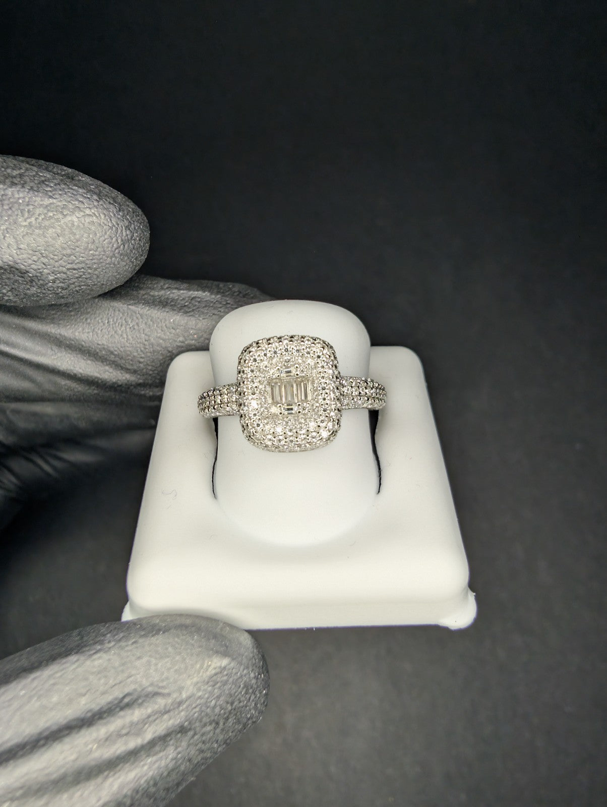 Solid 925 Silver VVSD Baguette and Round Moissanite Cluster Cocktail Ring Size 7