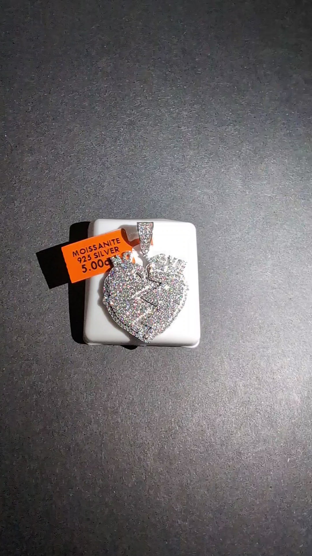 Solid 925 Silver Icy GRA Certified Moissanite "No Love" Broken Heart Pendant