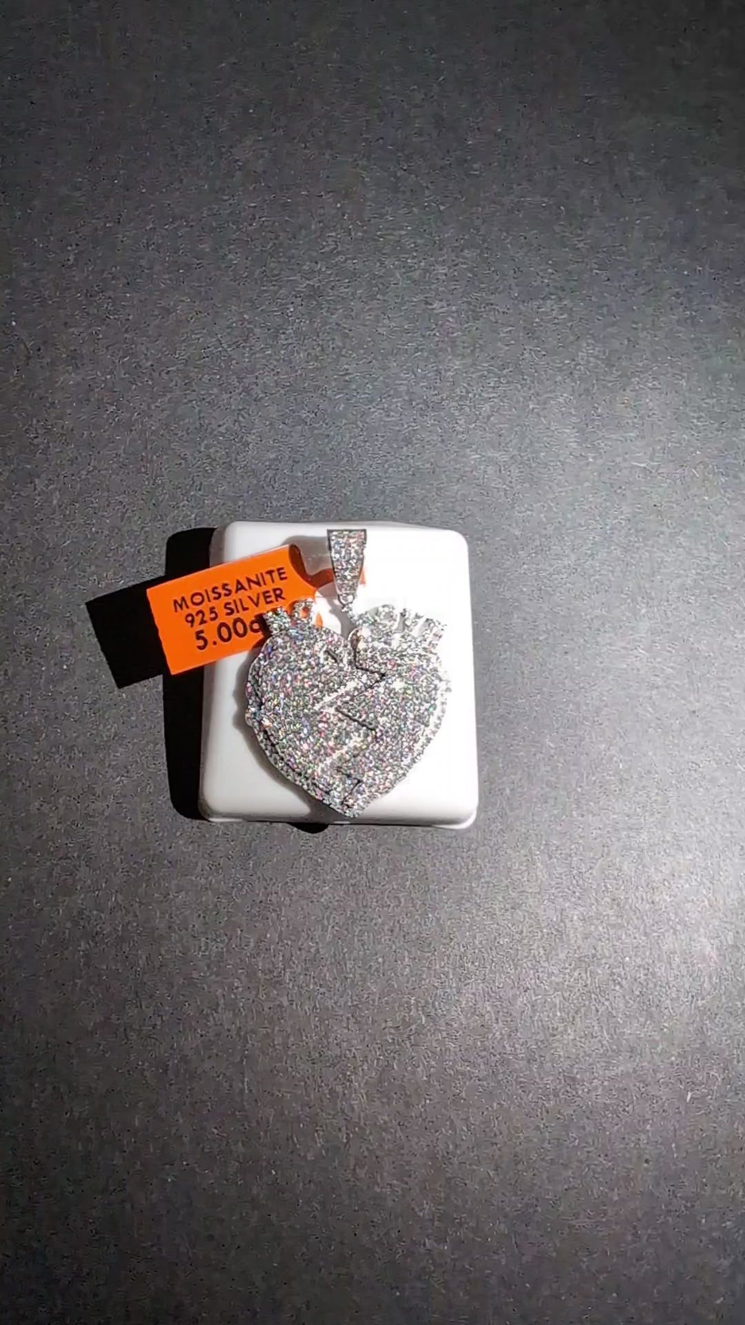 Solid 925 Silver Icy GRA Certified Moissanite "No Love" Broken Heart Pendant